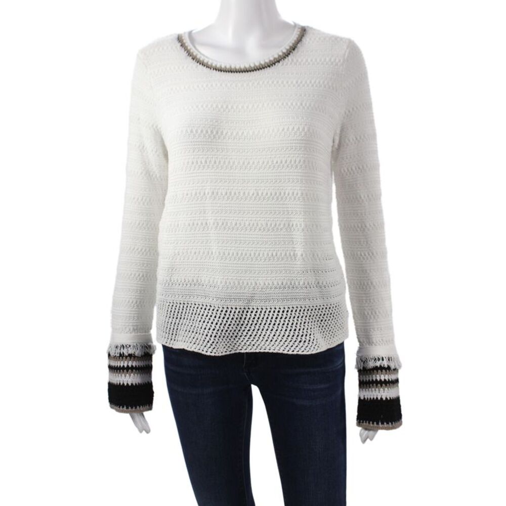 White + Warren Womens Sweater Striped Crewneck Longsleeve 70%Cotton Size S